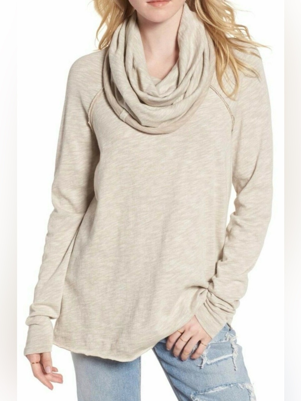 FP Beach Cocoon Two Body Cowl-Neck Oversized Pullover, Size OS, Color Oatmeal